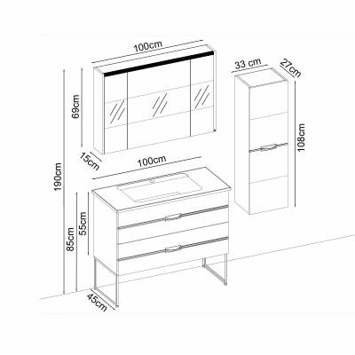 BADELLA Bathline 55100 V31 Banyo Dolabı 100 cm - 2