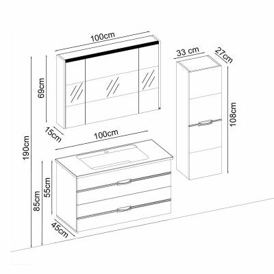 BADELLA Bathline 55100 V32 Banyo Dolabı 100 cm - 2