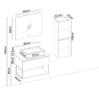 BADELLA Lines 2885 V31 Banyo Dolabı 85 cm - 2